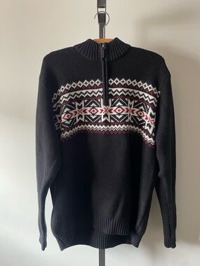 IZOD Quarter-Zip Fair Isle Sweater Knit Cotton Blend Mens Large Nordic Preppy